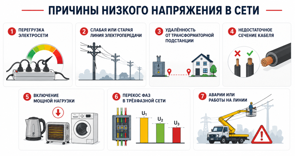 Причины низкого напряжения Причины низкого напряжения картинка