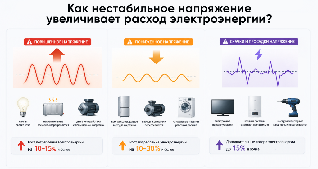 Увеличение расхода электроэнергии от нестабильного напряжения Увеличение расхода электроэнергии от нестабильного напряжения картинка
